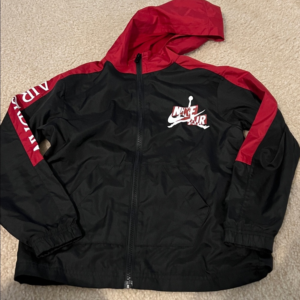 Nike Air Jordan Boys Black and Red Hooded Windbreaker
